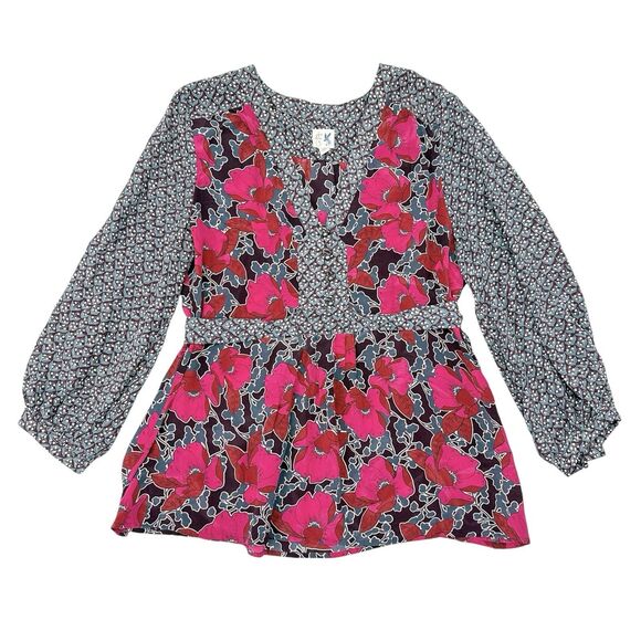 Edme & Esyllte Blouse Size 6 Pink Floral 100% Silk Top Anthropologie Babydoll - Picture 1 of 9